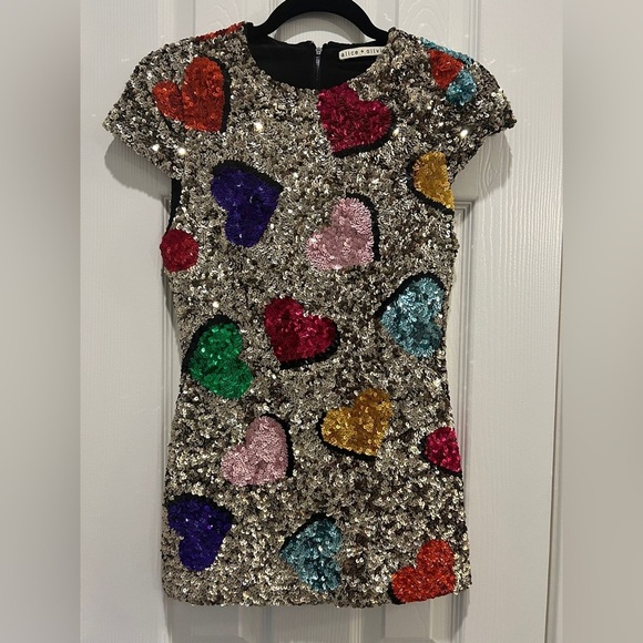 Alice + Olivia Gold Sequin Heart Mini Dress - Picture 3 of 10